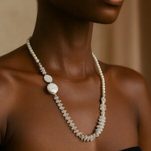Elegant Silver and White Beaded Necklace